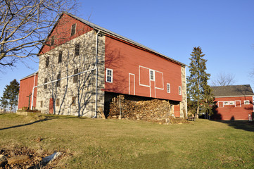 red and stone barn