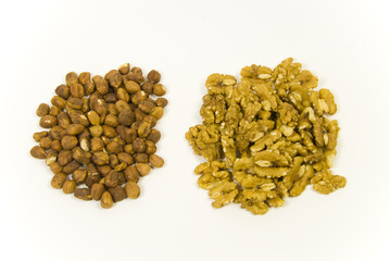 pile of hazelnuts and walnuts prepared for eating raw or baking