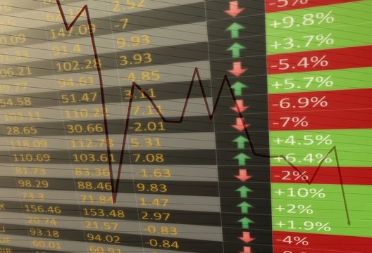 Fallende und steigende Aktienkurse an einer Kurstafel