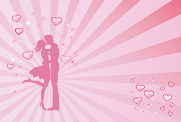 In love pair on a pink background