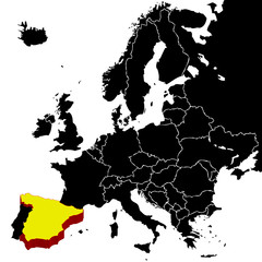 European map with Spain highlighted