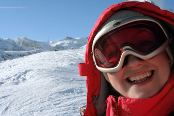 Woman skiing in Swiss Alps