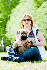 Fototapeta premium Terrier dog and woman