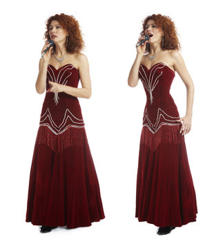 A woman sings