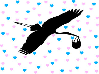 Stork delivering baby postcard
