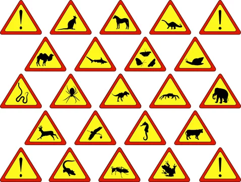 Animals yellow warning signs Royalty Free Vector Image