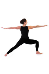 woman in yoga pose on white