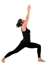 woman in yoga pose on white