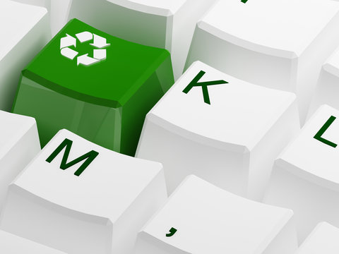 Recycle symbol button on white keyboard