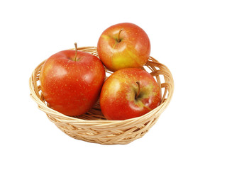 three apples in basket