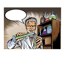 Foto op Plexiglas Strips Gekke Wetenschapper die chemicaliën mengt.