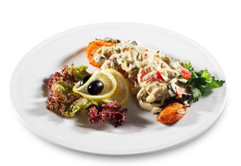 Salmon Steak under Vegetables