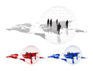 Silhouettes with Globe and World Map