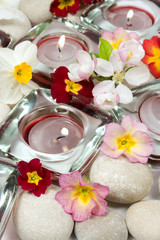 Flowers, candles and stones