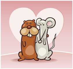 illustration of hamster and mouse couple in love