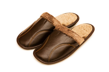 Leather slippers isolated on the white background
