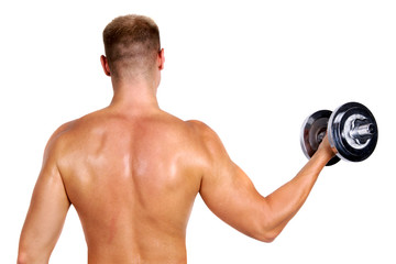 Fototapeta na wymiar bodybuilder holding dumbbell