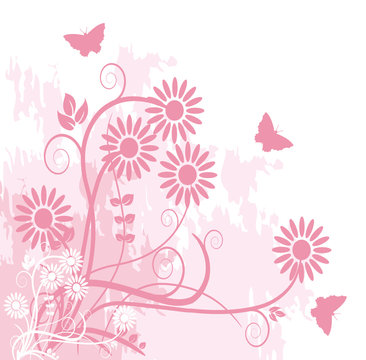 floral grunge rose et papillons