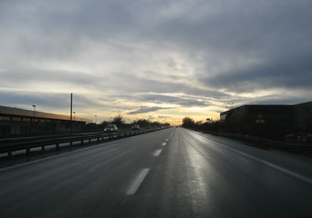 Sunset on highway