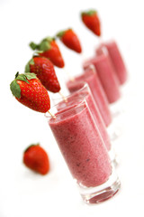 Strawberry smoothies in row