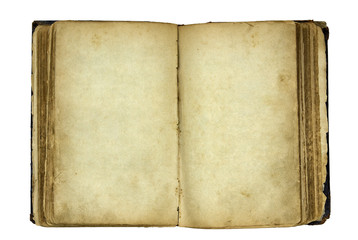 Open old blank book with clipping path.