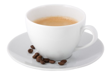 Cup of coffee and coffee beans