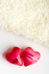 two hearts with towel