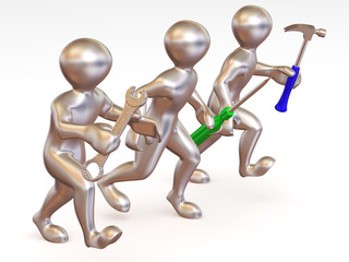 Three man with tools. Maintenance.