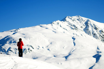 Naklejka na ściany i meble Winter mountain climbing