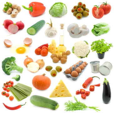 set of fresh vegetables over white background