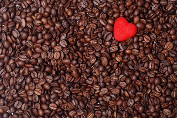 red heart and coffee beans