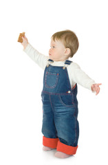 Small baby with cookie isolated