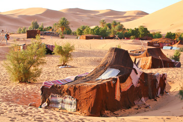 The nomad (Berber) tent in the Sahara, Morocco - obrazy, fototapety, plakaty