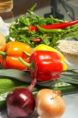 Fresh Vegetables, Fruits and other foodstuffs.
