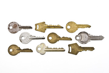 set of old keys isolated on white background