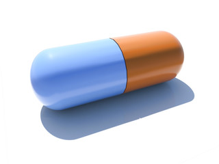 An isolated blue and orange capsule on white background