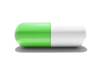 An isolated green and white capsule on white background