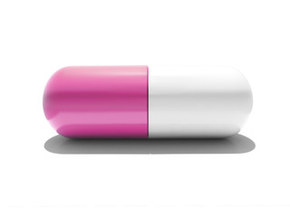 An isolated pink and white capsule on white background