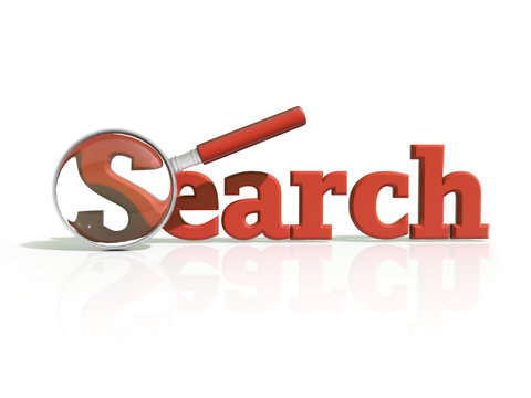 Red 3D word "search" with shadow