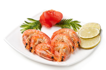 The boiled tiger shrimps