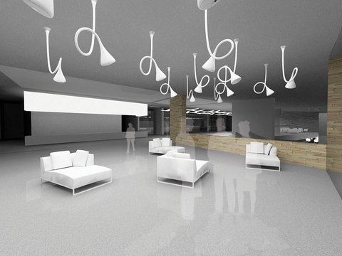 Interior of the modern waiting room 3D rendering