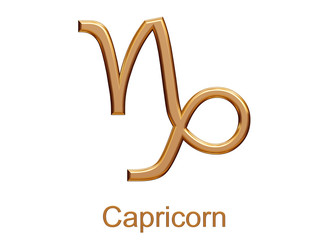 capricorn - golden astrological zodiac symbol isolated on white