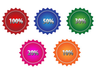 Percentage Discount Badge, Set Colorful Sale Stickers Promotion Labels Vector