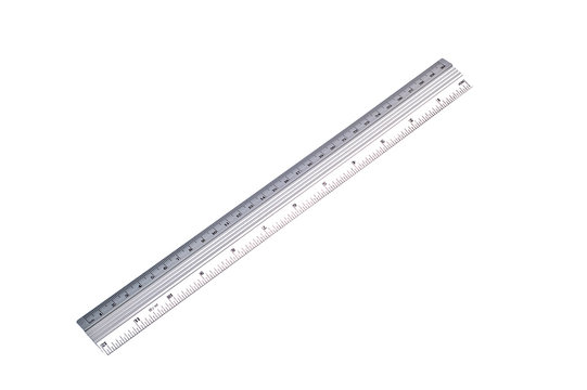 Ruler scaled in inches and millimetres on white background