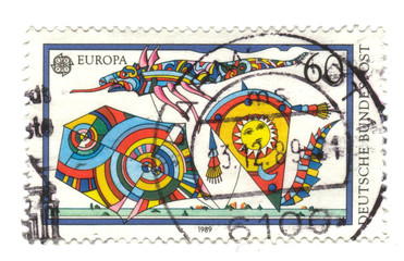 Old canceled german stamp with kites