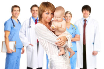 mother with baby, doctors