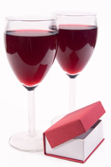 gift and couple wine glass