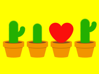 Heart and cactus in pots