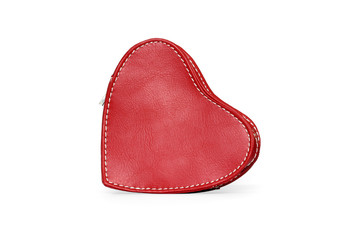 Heart shaped leather gift box isolated on white background