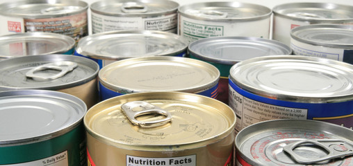 Food can tops close up